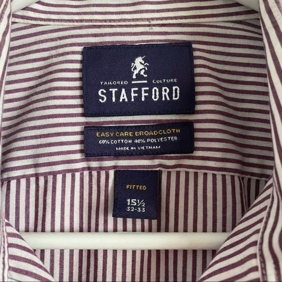 Stafford • Burgundy Striped Fitted Button Up Shirt - Picture 3 of 3